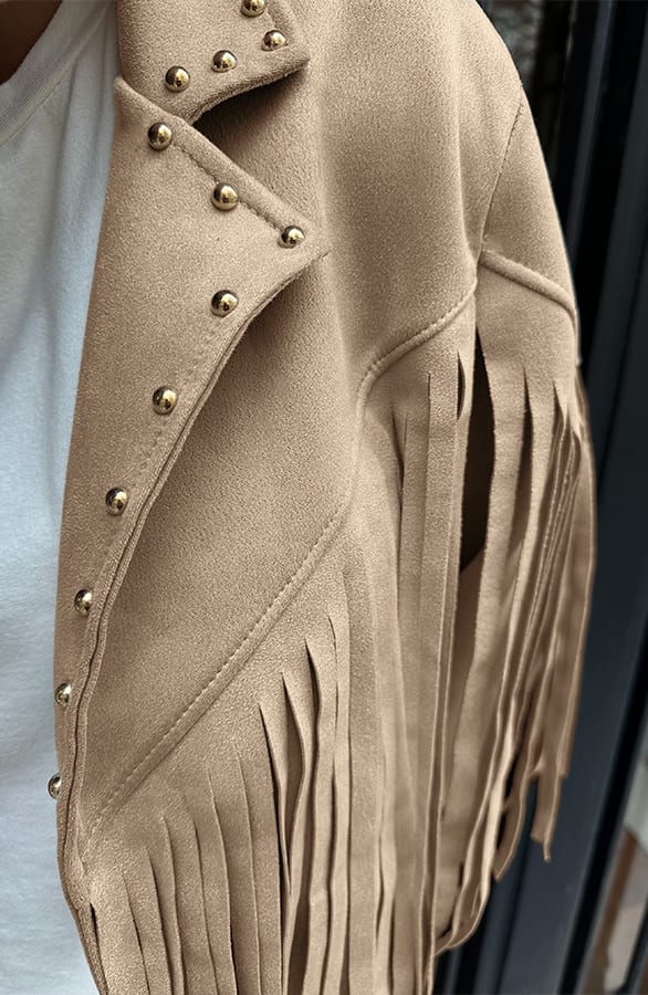 Studded Fringe Jacket Beige – shoparchief — foto 4