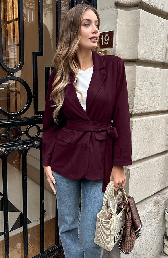 Suede Oversized Blazer Burgundy – blazers — foto 6