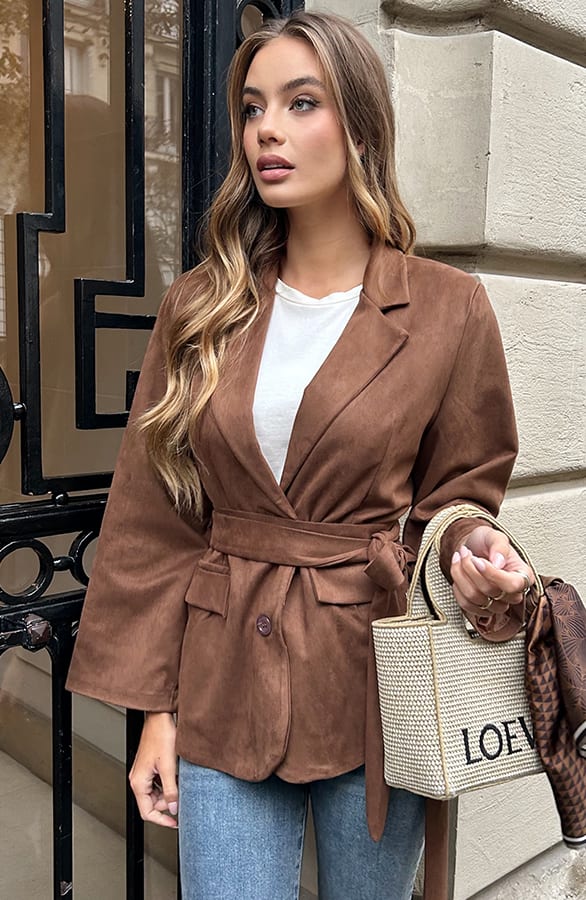 Suede Oversized Blazer Choco – shoparchief