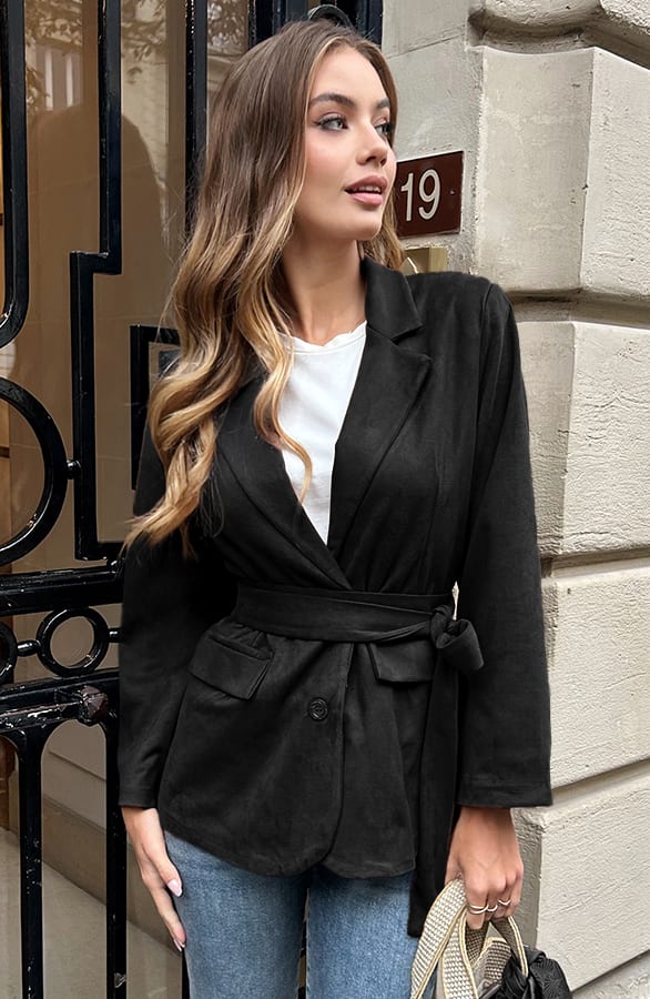 Suede Oversized Blazer Zwart – blazers — foto 2