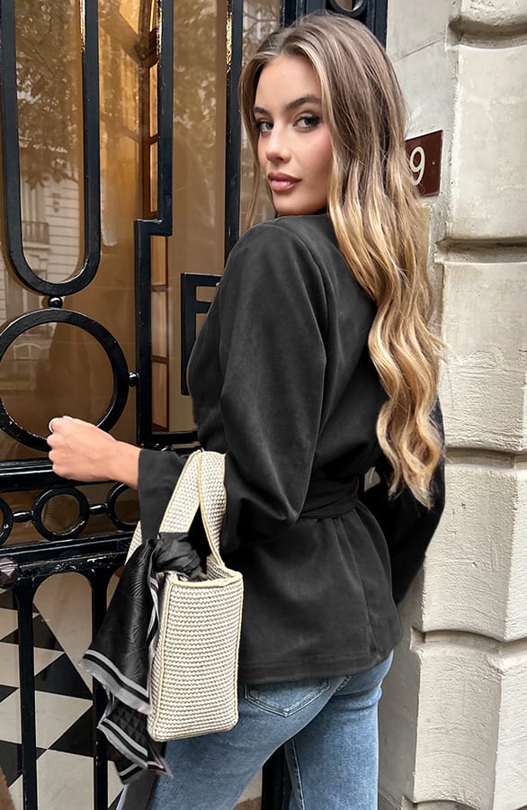 Suede Oversized Blazer Zwart – blazers — foto 3