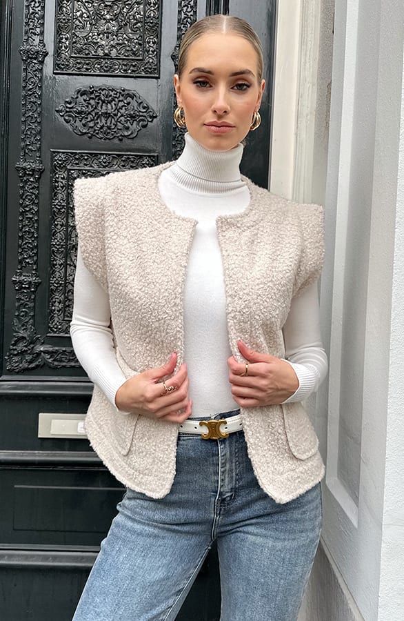 Teddy Gilet Met Zakken Beige – vesten — foto 3