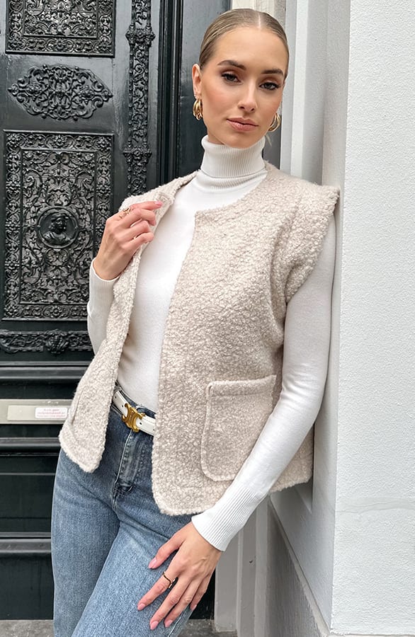 Teddy Gilet Met Zakken Beige – vesten — foto 5