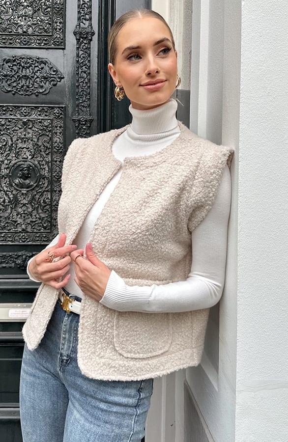 Teddy Gilet Met Zakken Beige