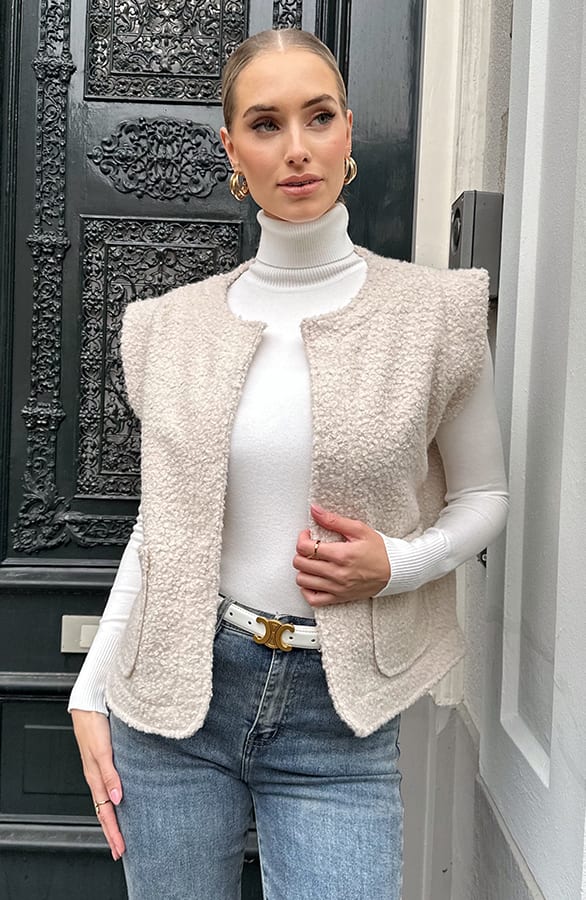 Teddy Gilet Met Zakken Beige – vesten — foto 7