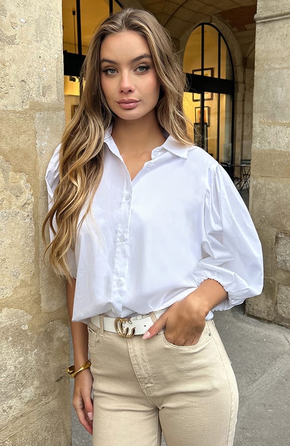 Timeless Puff Sleeve Cotton Blouse Wit – shoparchief — foto 7