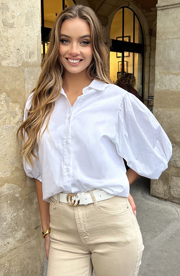 Timeless Puff Sleeve Cotton Blouse Wit – shoparchief — foto 8