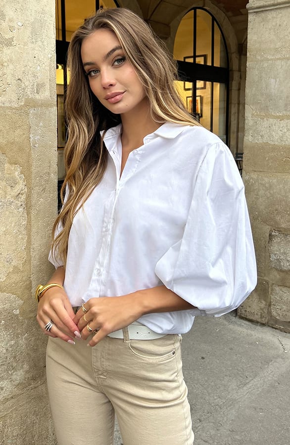 Timeless Puff Sleeve Cotton Blouse Wit – shoparchief — foto 9