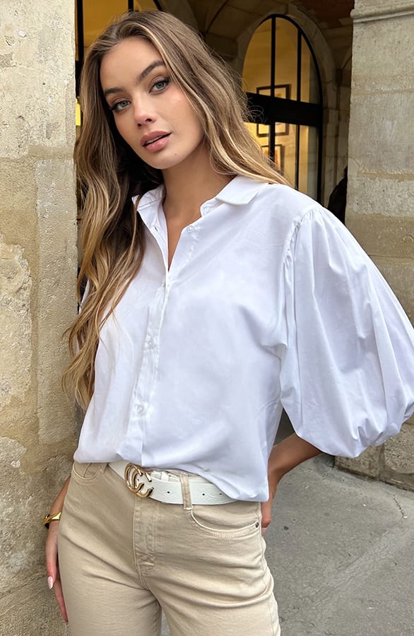 Timeless Puff Sleeve Cotton Blouse Wit – shoparchief