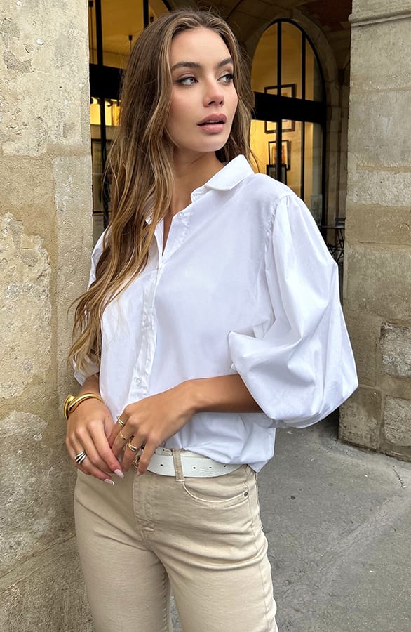 Timeless Puff Sleeve Cotton Blouse Wit – shoparchief — foto 6