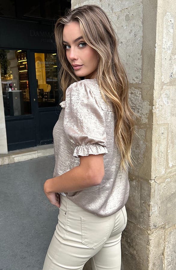 Pofmouwen Top Met Ruffle Demi Metallic Goud – shirts & tops — foto 4