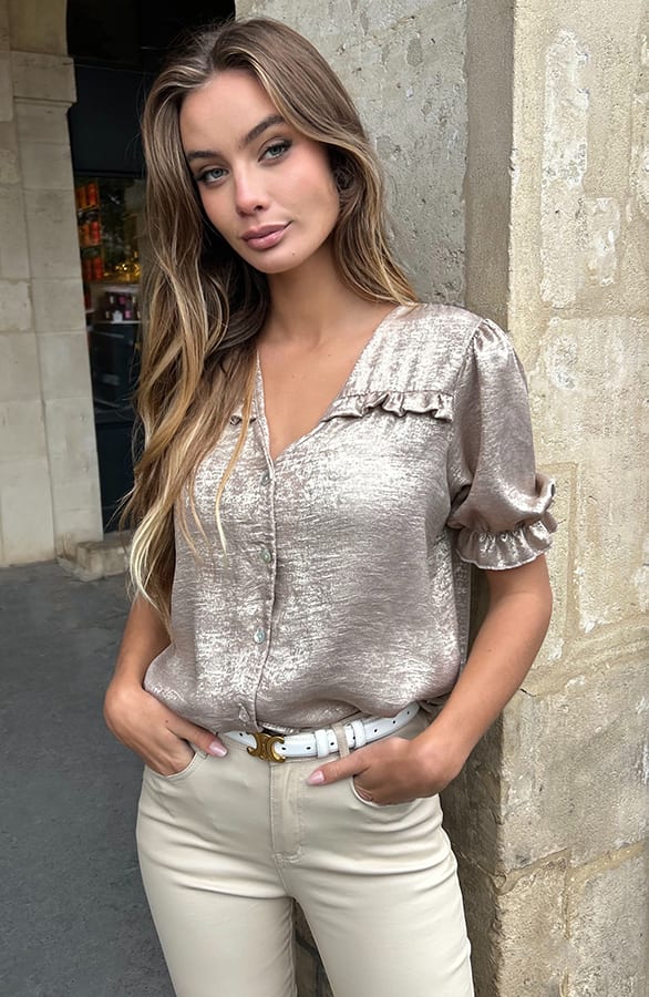 Pofmouwen Top Met Ruffle Demi Metallic Goud – shirts & tops — foto 3