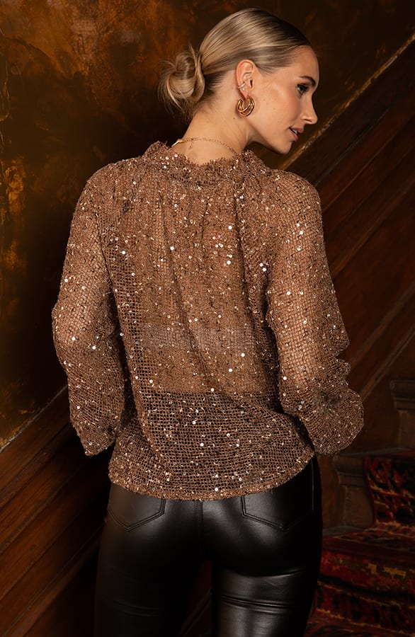 V-hals Blouse Met Pailletten Brons – kleding — foto 3
