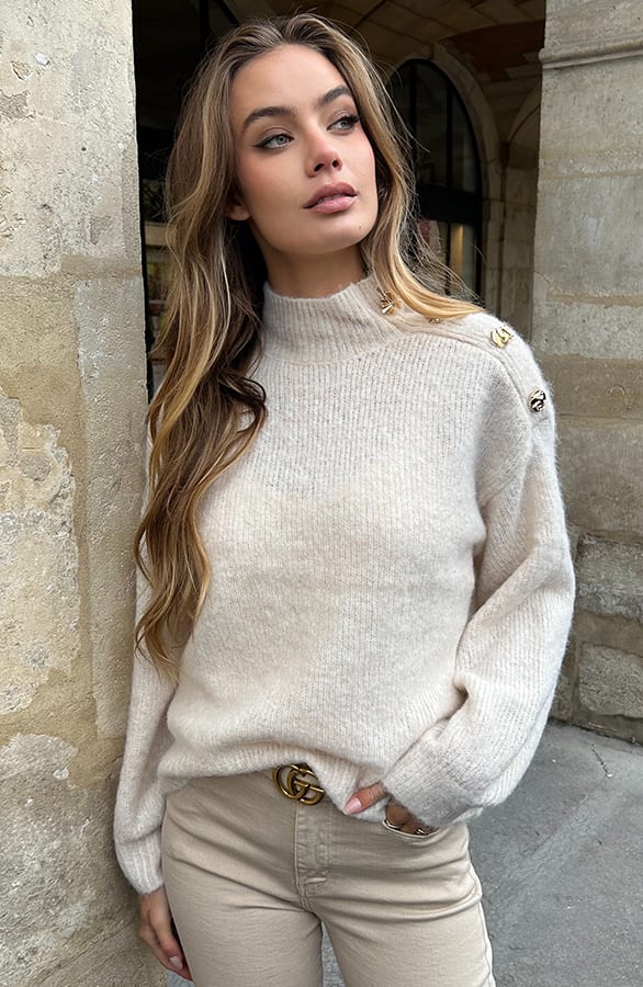 Wool Knit Sweater Met Knopen Beige – truien — foto 3