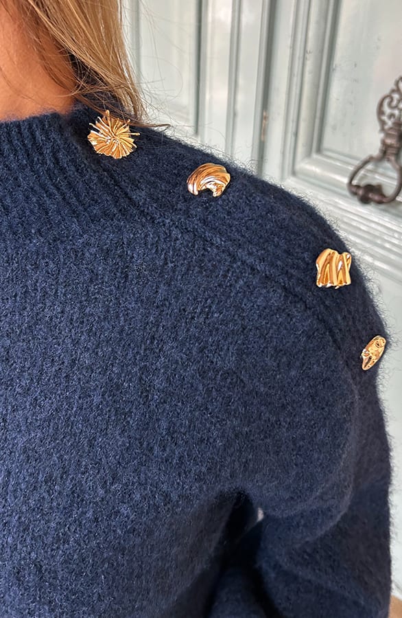 Wool Knit Sweater Met Knopen Navy – truien — foto 5