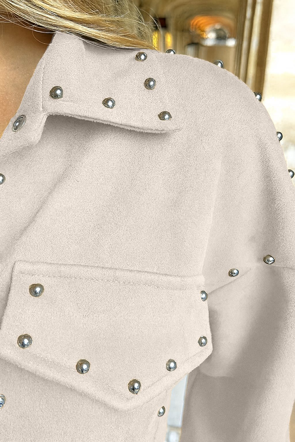 Button Down Dress Studs Beige – shoparchief — foto 3