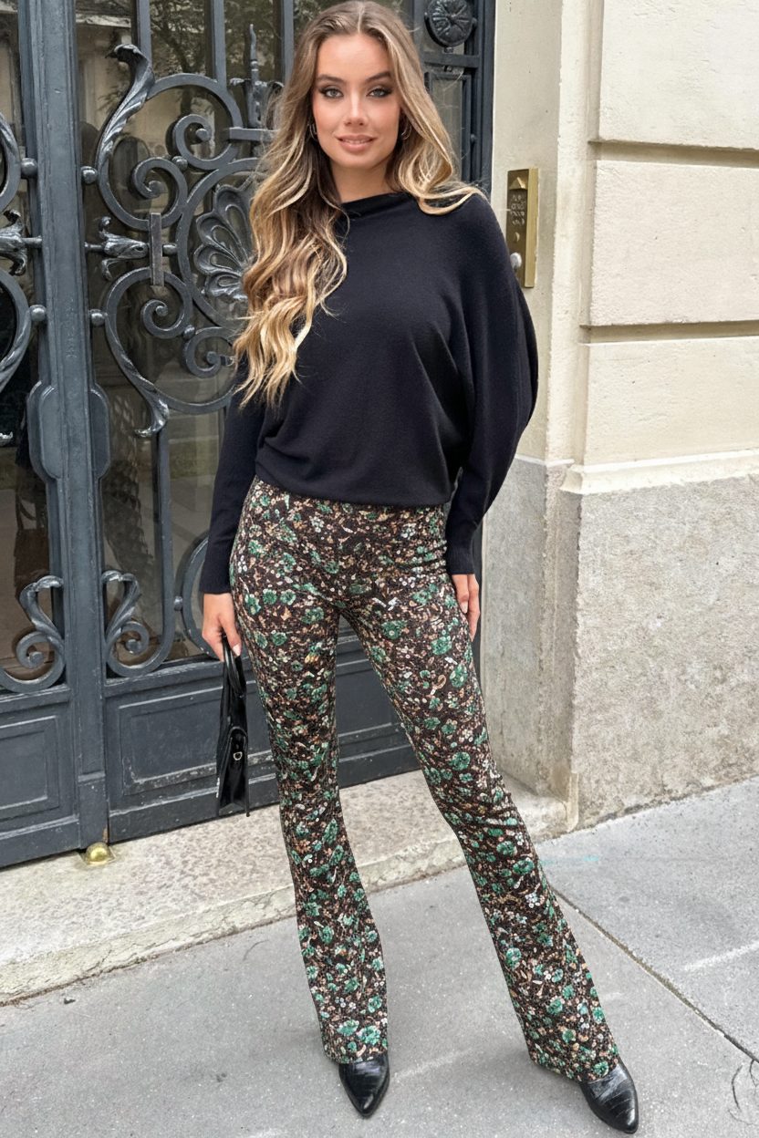 Janine Flared Broek Flower Smaragd – flared broeken — foto 2