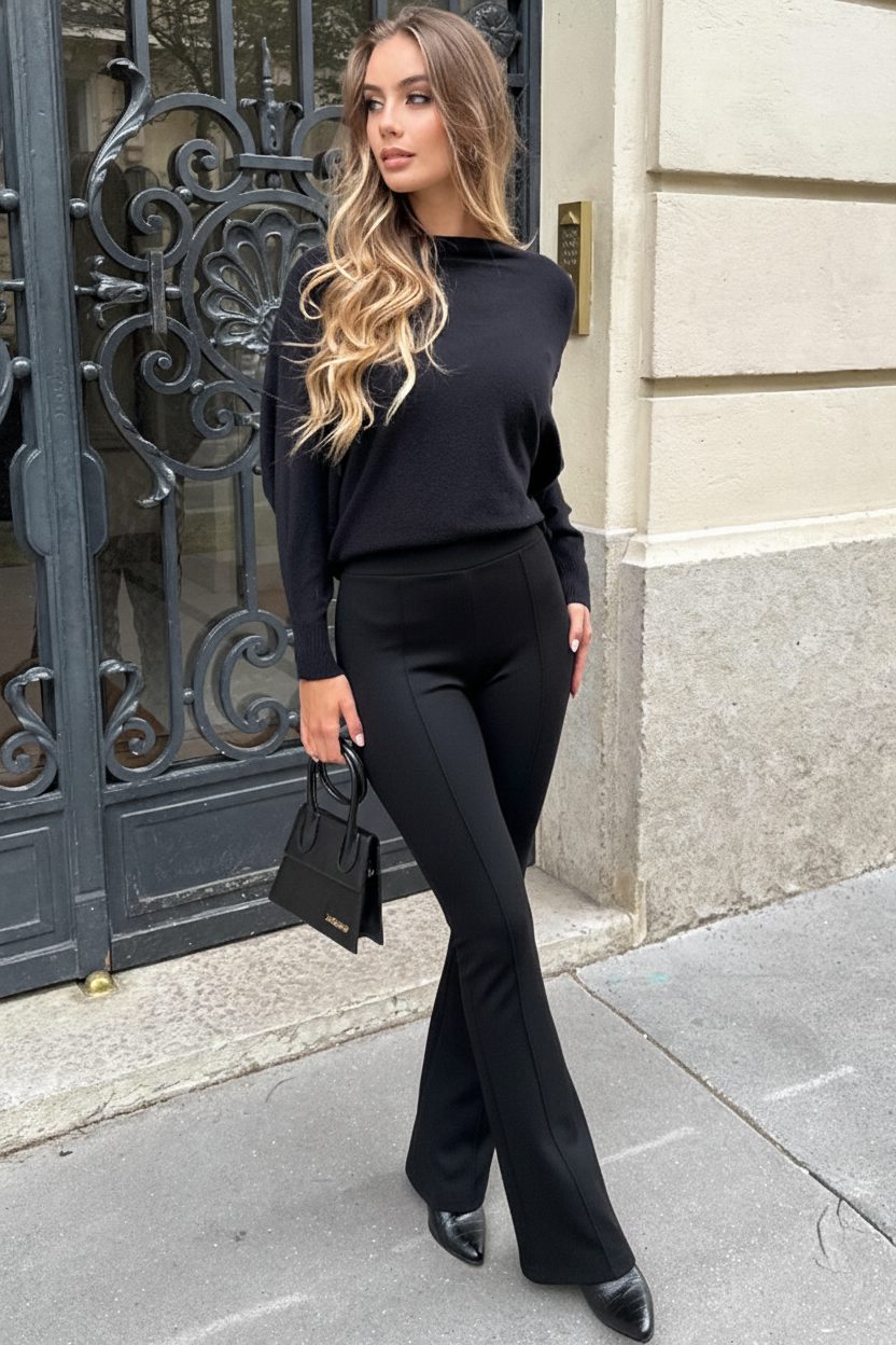 Janine Flared Broek Met Stiksel Zwart – flared broeken — foto 3