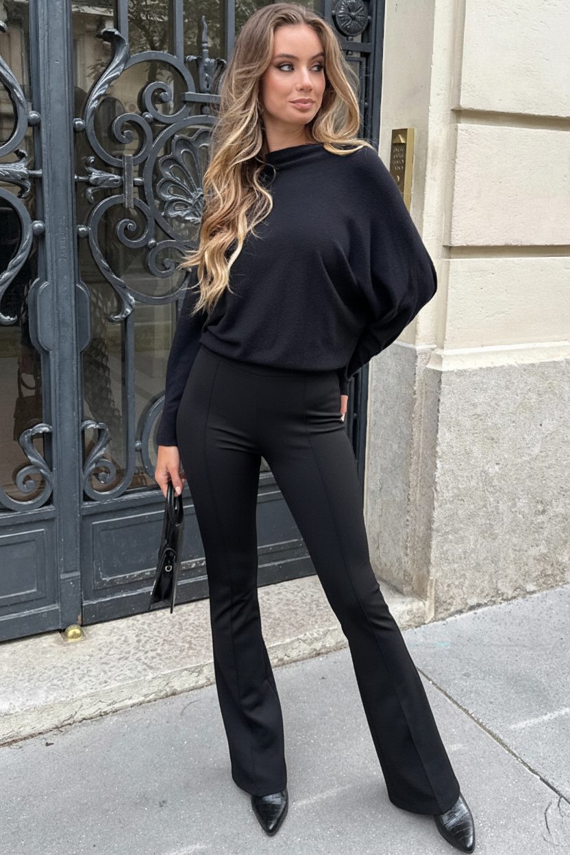Janine Flared Broek Met Stiksel Zwart – flared broeken — foto 4