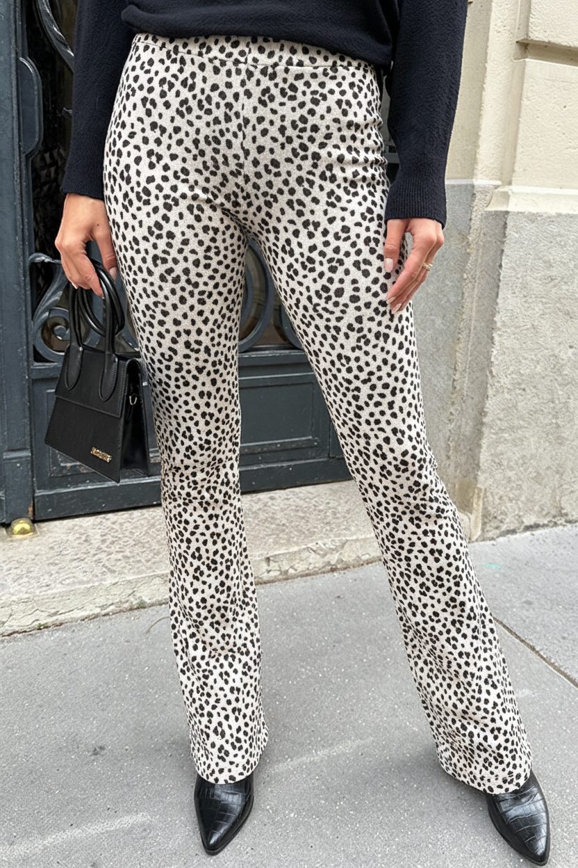 Janine Flared Broek Panter Creme – flared broeken