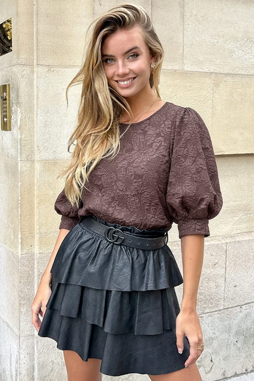 Puff Sleeve Flower Top Choco – shirts & tops — foto 5