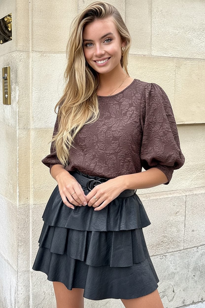 Puff Sleeve Flower Top Choco – shirts & tops — foto 2
