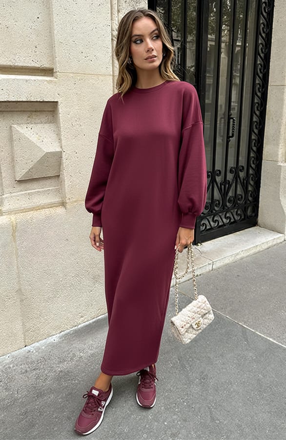 Relaxed Fit Sweaterjurk Burgundy – alle jurkjes