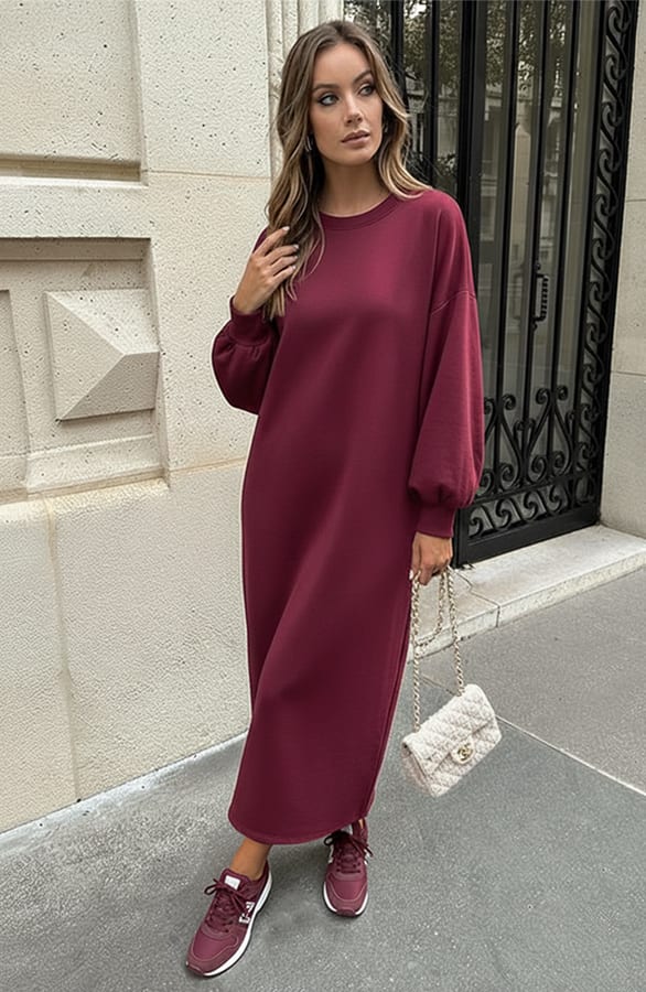Relaxed Fit Sweaterjurk Burgundy – alle jurkjes — foto 3