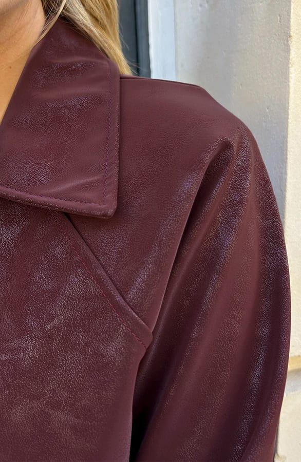Wax Leather Jacket Met Rits Burgundy – shoparchief — foto 4