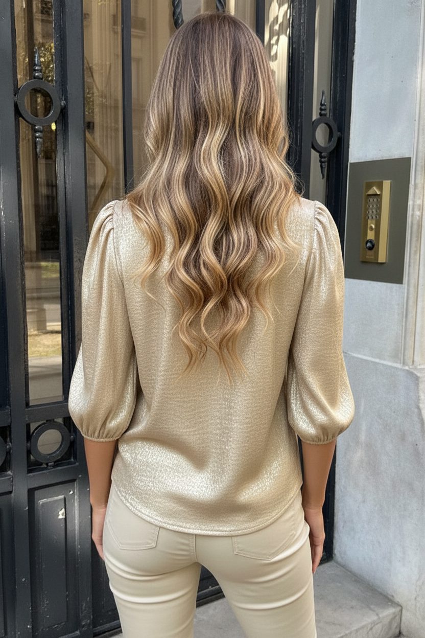 Top Met Pofmouw Belle Metallic Gold – shirts & tops — foto 3