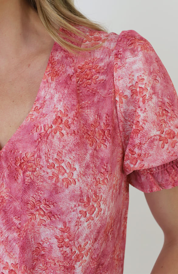 Abstract Print Puff Sleeve Top Pink – shirts & tops — foto 10