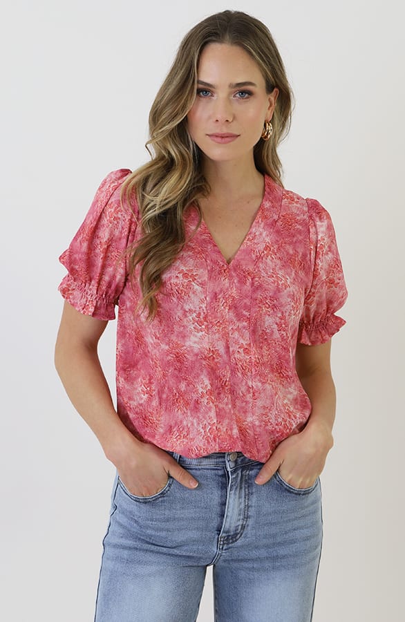 Abstract Print Puff Sleeve Top Pink – shirts & tops — foto 12
