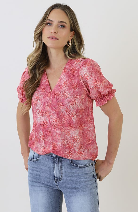 Abstract Print Puff Sleeve Top Pink – shirts & tops — foto 7