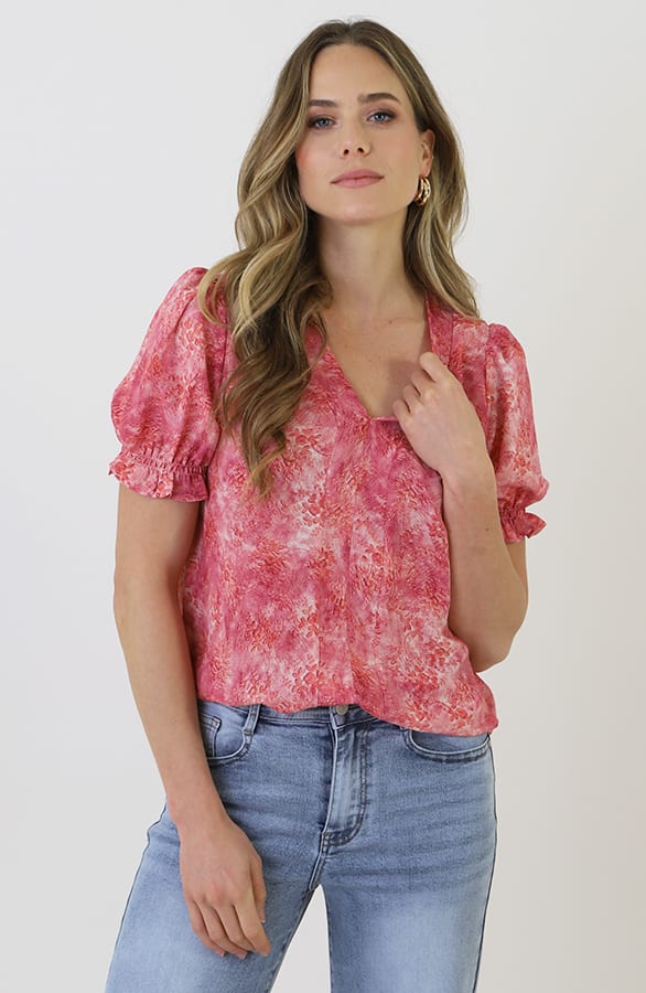 Abstract Print Puff Sleeve Top Pink – shirts & tops — foto 11