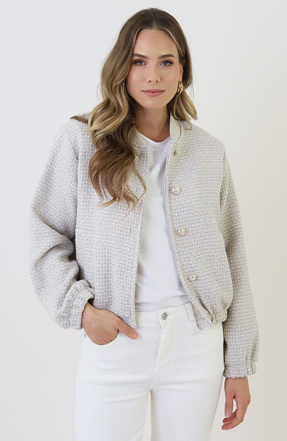 Bomber Jas Boucle Blauw Beige – jassen