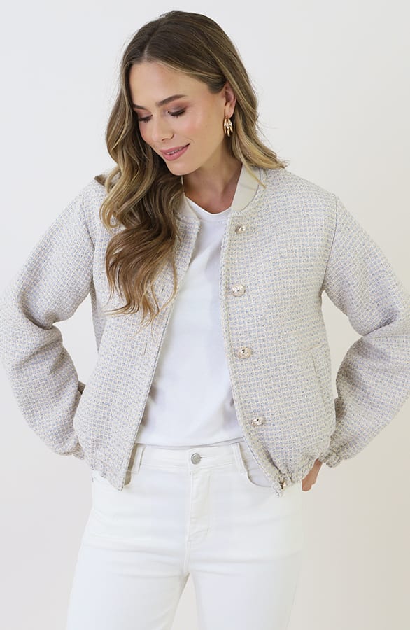Bomber Jas Boucle Blauw Beige – jassen — foto 2