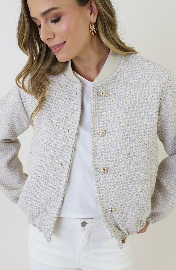 Bomber Jas Boucle Blauw Beige – jassen — foto 5