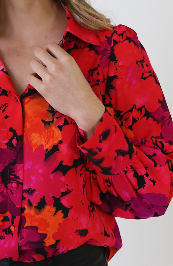 Botanical Floral Blouse Rood Roze – kleding — foto 9