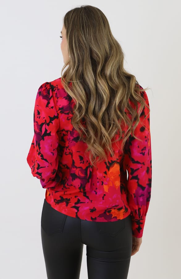 Botanical Floral Blouse Rood Roze – kleding — foto 8