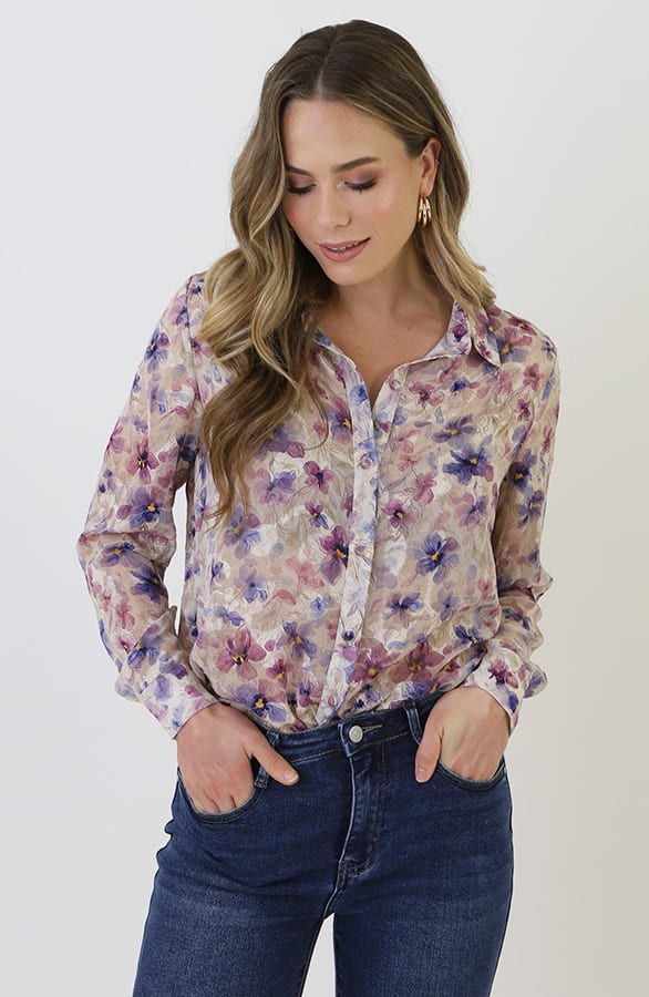 Chiffon Floral Print Blouse Beige – kleding — foto 7