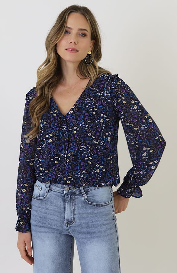 Chiffon Floral Ruffle Blouse Multicolor – kleding — foto 7