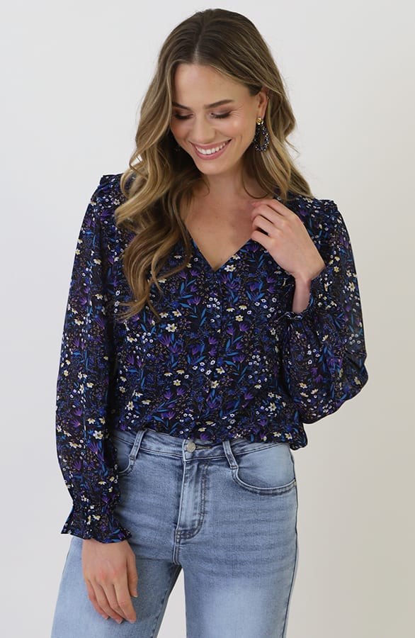 Chiffon Floral Ruffle Blouse Multicolor – kleding — foto 8