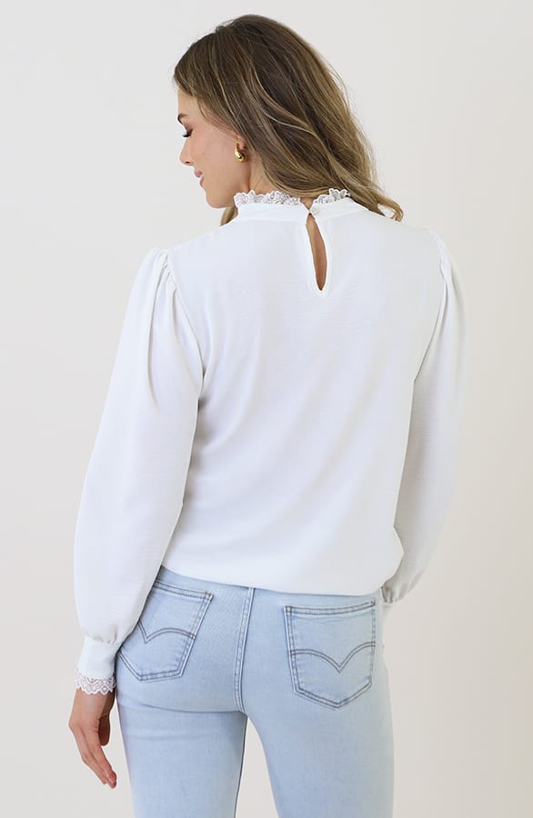 Col Blouse Met Kantdetail Ecru – kleding — foto 8