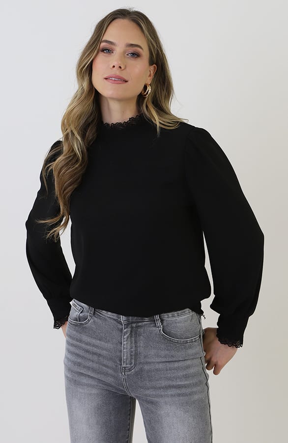 Col Blouse Met Kantdetail Zwart – kleding — foto 10