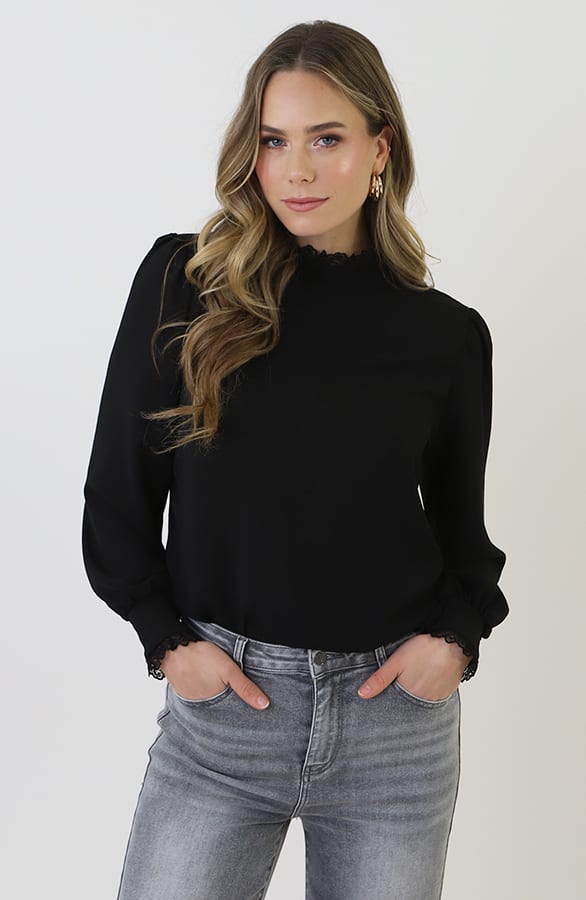 Col Blouse Met Kantdetail Zwart – kleding — foto 11