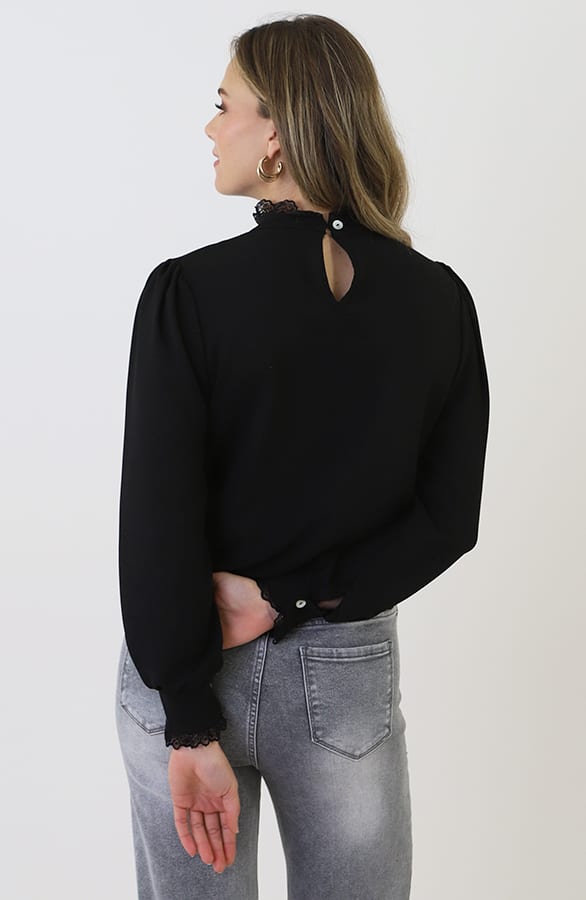 Col Blouse Met Kantdetail Zwart – kleding — foto 8