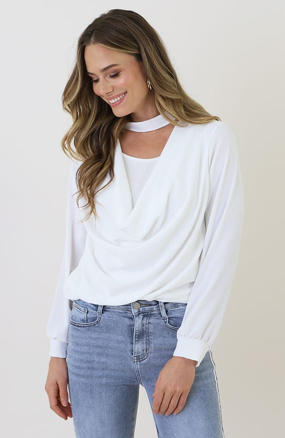 Draped Waterfall Blouse Ecru – shirts & tops — foto 9