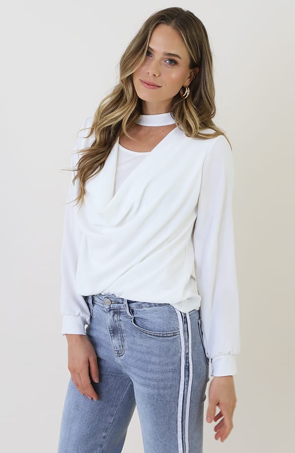 Draped Waterfall Blouse Ecru – shirts & tops — foto 12