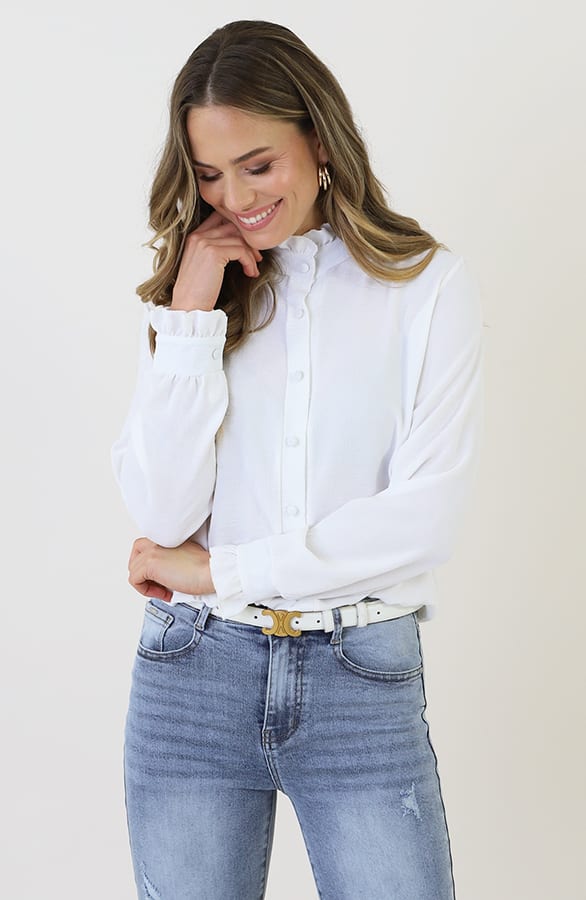 Elegant Ruffle Neck Blouse Ecru – kleding — foto 9