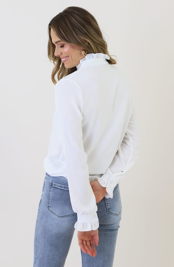 Elegant Ruffle Neck Blouse Ecru – kleding — foto 7
